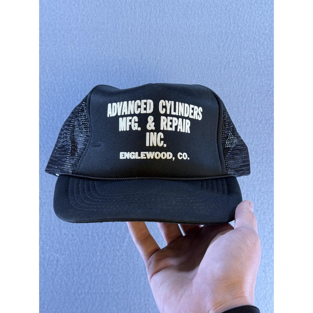 VTG Advanced Cylinders Knitline Hat Cap Snap Back Mens One Size Black Trucker